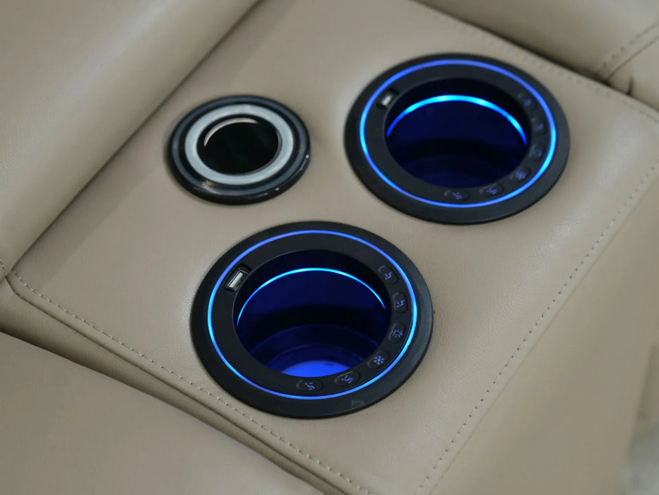 2 Seater Electric Recliner Sofa in Cream Faux Leather | Storage, Cup Holders & USB Ports | Scuff on Side Panel + No Feet | Solero | Ex Display Sofas 111