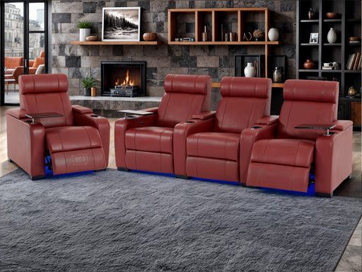 3+1 Recliner Electric Sofa Package | 2-Piece Genuine Leather Home Theatre Set in Red with Power Seats, Table & USB  | Rimini | The Sofa Shop