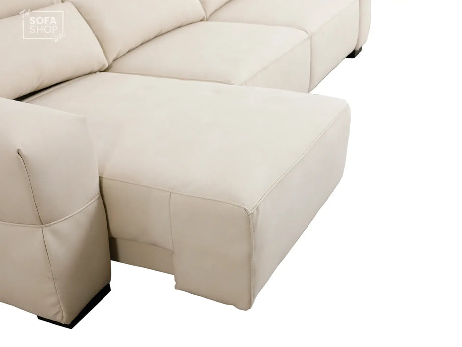 Extendable Electric Sofa - Bed in Cream Resillience Fabric | 3 Seater Smart Power Sliding Couch for Home Theatre Seating | USBc Ports | Murcia