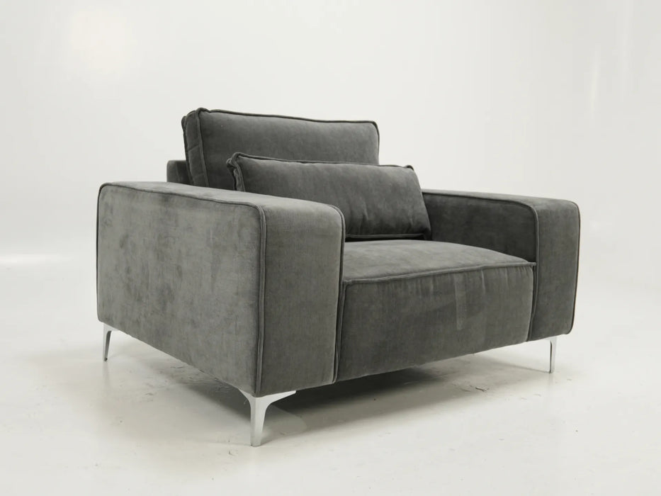 Oversized Loveseat / Armchair with Cushions in Soft Grey Chenille Fabric | Ripped on Back & Mark from Seller Tape on Front | Vicenza | Second Hand Sofas 180