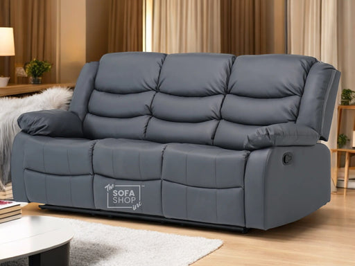 3 Seater Recliner Sofa in Grey Leather | No Drop-Down Table, Left Back Corner Damaged, Left Front Stitching Loose | Sortino | Second Hand Sofas 4