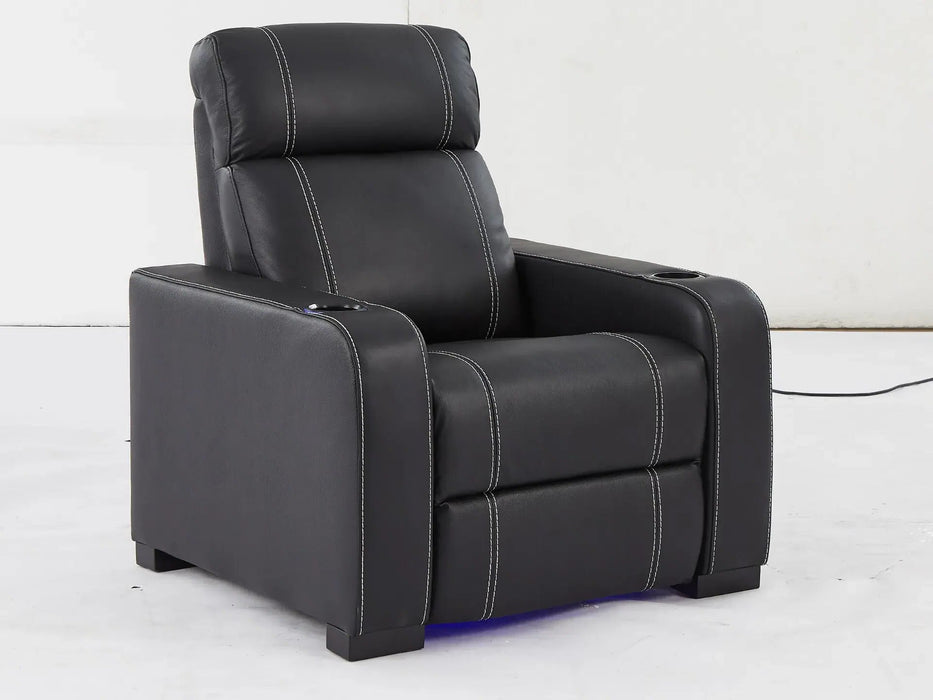 Cinema Recliner Chair | Home Theatre Seat in Black Genuine Leather With Cup Holders, LED and Power Recline | Catania | The Sofa Shop - 35