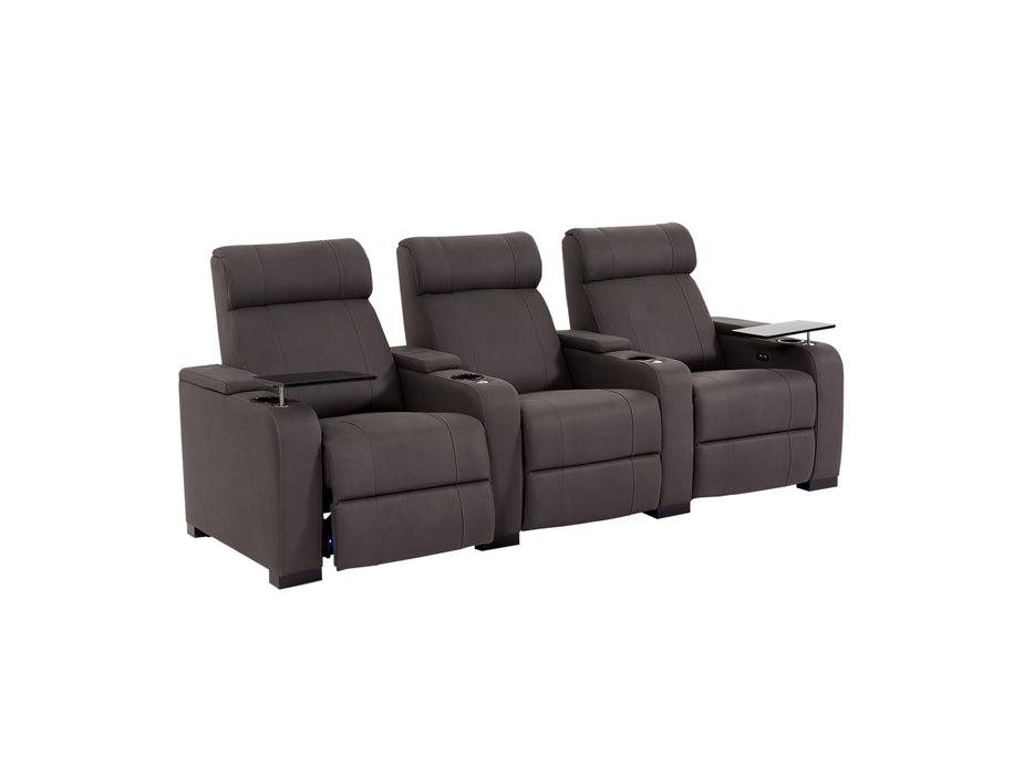 3+1 Piece Electric Home Cinema Theatre Sofa Set | Fabric Couch Suite Package In Grey + Chilled Cupholders + Console + Table + Power + Usb + Led Lights | Rimini | The Sofa Shop