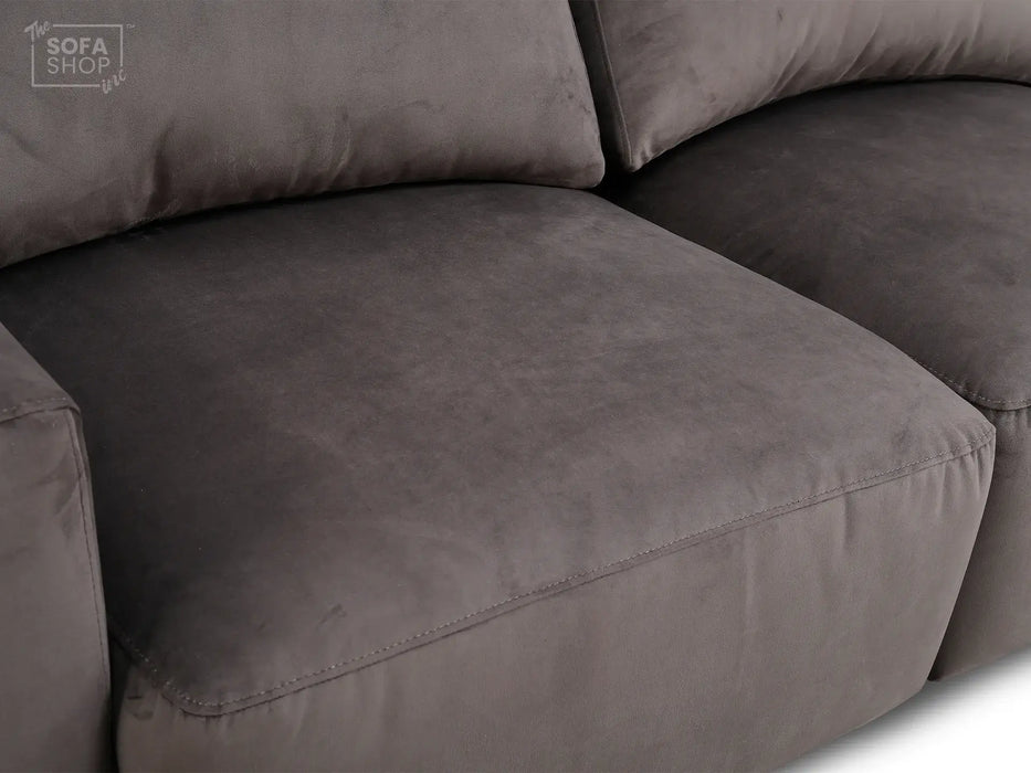 Extendable Electric Sofa - Bed in Grey Velvet Fabric | 3 Independant Power Motion Seats Perfect for Cinema Room & Home Theatre | 3 Seater with Cupholder + USBc & Wireless Charging | Almeria