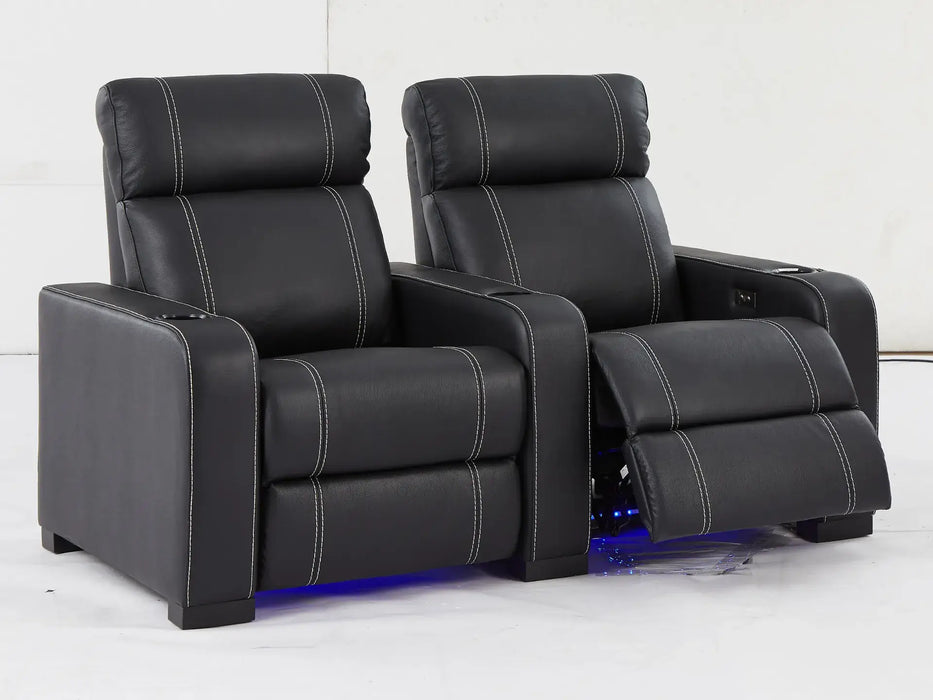 2 Seater Reclining Smart Couch | Electric Hi-Tech Sofa in Black Real Leather With USB Ports, Power Recliners & LED | Catania | The Sofa Shop - 31