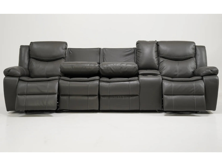 4 Seater Electric Recliner Sofa in Grey Leather with Wireless Charging, USB Ports, Cup Holders, and 2 Drop-Down Tables | Slightly Used | Highgate | Second Hand Sofa 90