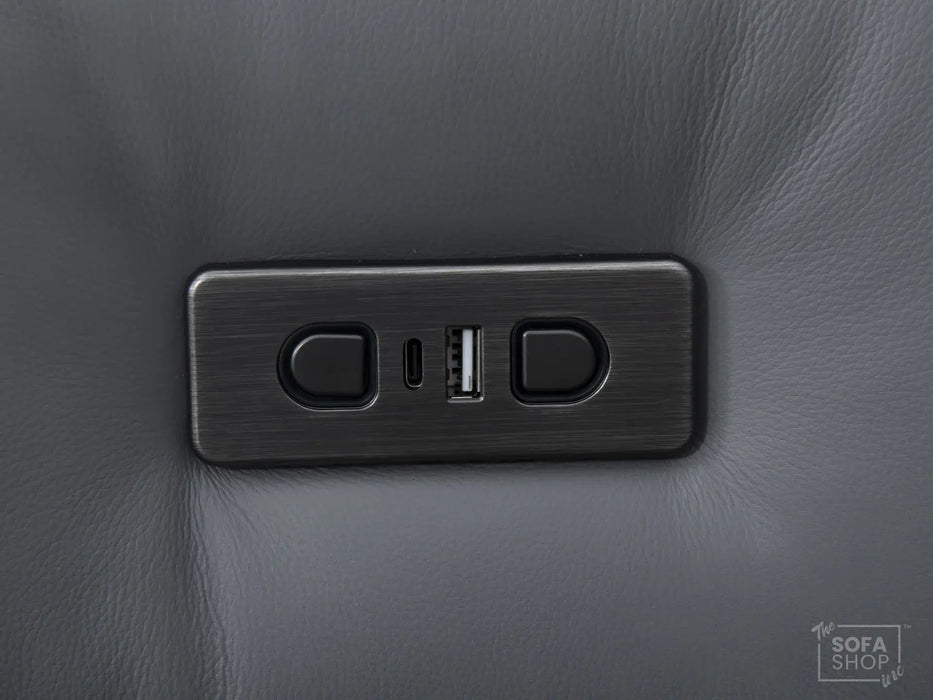 Extendable Electric Sofa - Bed in Grey Real Leather | 3 Independant Power Motion Seats Perfect for Cinema Room & Home Theatre | Adjustable Headrests | USBc Ports | Sevilla