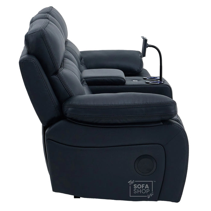 3+2 Electric Recliner Sofa Set in Black Real Leather | Hi-Tech Cinema Sofa Set with Bluetooth Speakers & Multi-Link, Power Grommets, Power Headrest, Power Recliner, USB & Wireless Charging | Sicily | The Sofa Shop