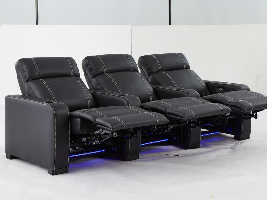 3 Seater Reclining Home Theatre Sofa | Black Real Leather Electric Seats With Arm Storage, LED, USB & Cup Holders | Catania | The Sofa Shop - 30