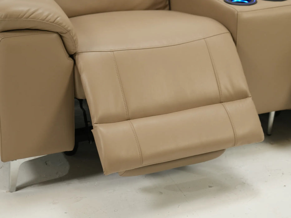 2 Seater Electric Recliner Sofa in Beige Leather | Used Sofa | Storage, Cup Holders & Usb Ports | Solero | Second Hand Sofas 174