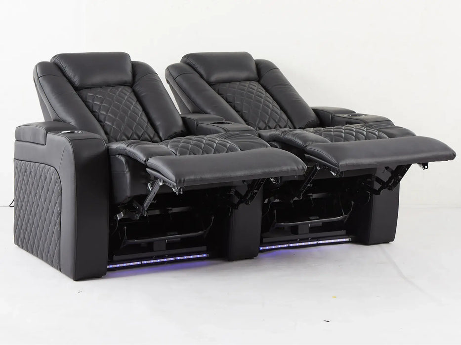 2 Seater Recliner Electric Sofa | Black Real Leather Cinema Seats With LED Cup Holders, Power Headrests & Arm Storage | Milano | The Sofa Shop - 32