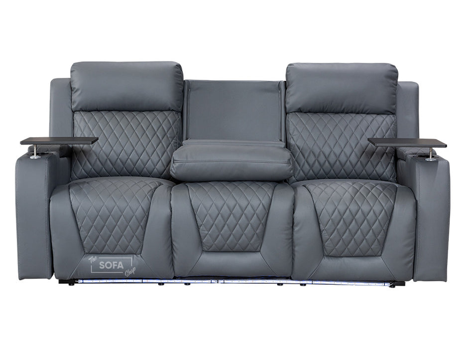 3+1 Electric Recliner Sofa Set inc. Cinema Seat in Grey Leather. 2-Piece Cinema Sofa Set with USB & Storage  - Venice Series Two