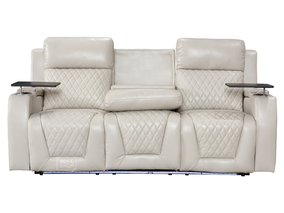 3+1 Electric Recliner Sofa Set inc. Cinema Seat in Light Beige Leather. 2-Piece Cinema Sofa Set with USB & Storage Box - Venice Series Two