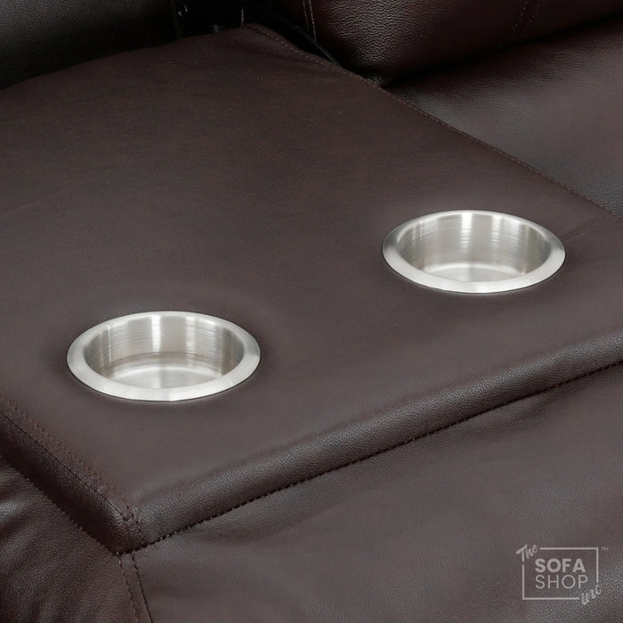 3+2+1 Electric Recliner Sofa Set in Dark Brown Real Leather | Hi-Tech Leather Suite with Power Recline + Drop-Down Table + Cup Holders + USB-C Charging + Wall-Hugging Design | Trento | The Sofa Shop