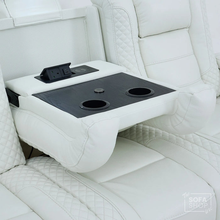 3 Seater Cinema Sofa in White Genuine Leather | Hi-Tech Cinema Sofa with Power Recline + Power Headrests + Vibration + Sockets + Base Storage | Napoli | The Sofa Shop