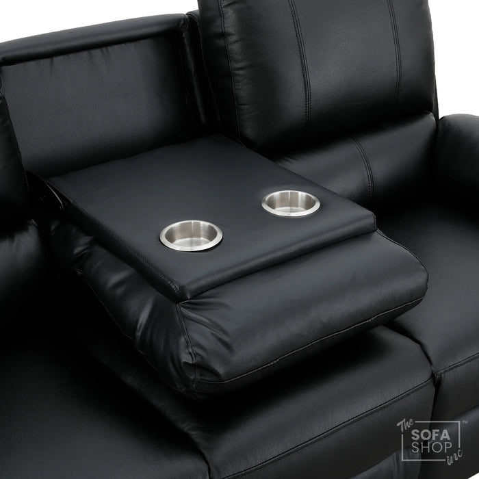 3+1 Electric Recliner Sofa Set In Black Real Leather | Recliner Sofa Suite With Power Recline + Drop-Down Table + Cup Holders + USB-C Charging | Trento | The Sofa Shop