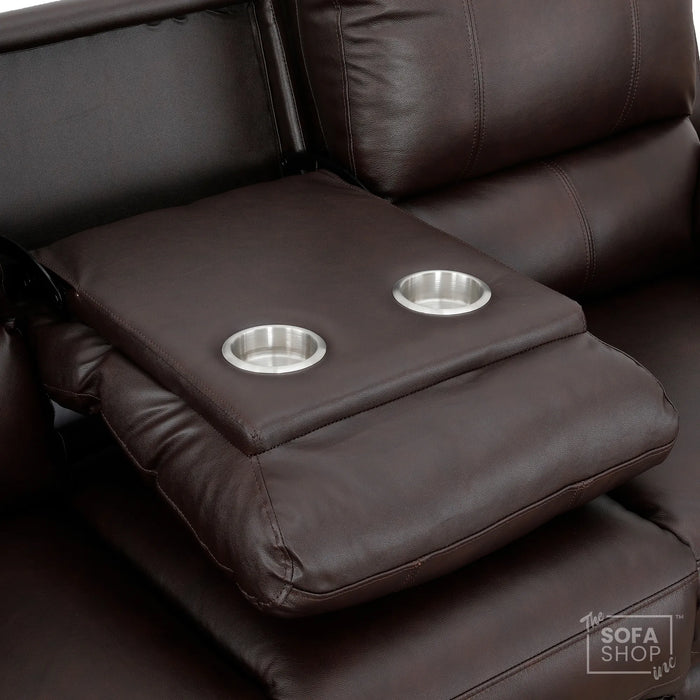 3+2 Electric Recliner Sofa Set In Dark Brown Real Leather | Recliner Sofa Package With Power Recline + Drop-Down Table + Cup Holders + USB-C Charging | Trento | The Sofa Shop