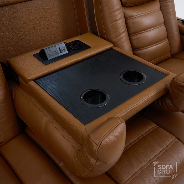 3 Seater Smart Tech Electric Recliner Cinema Sofa | Brown Real Leather | Modena