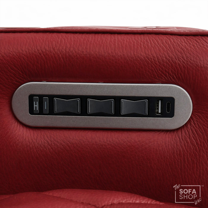 2 Seater Red Real Leather Electric Recliner Cinema Sofa | Hi-Tech Recliner Settee with Power Lumbar, Wireless Charging, Heat & Cooling Cupholders | Assisi | The Sofa Shop