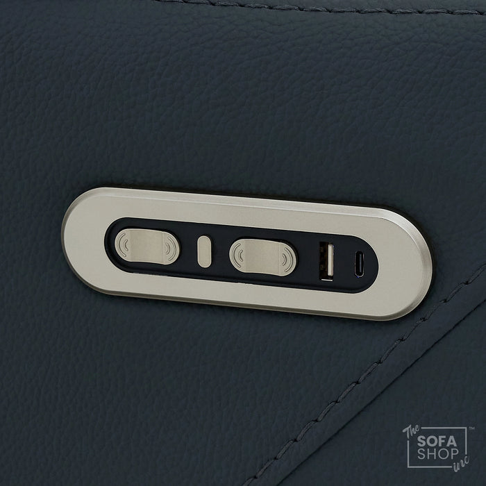 2 Seater Blue Real Leather Electric Recliner Cinema Sofa | Massage, Heat, Console, Wireless Charging & Cooling Cup Holders | Napoli