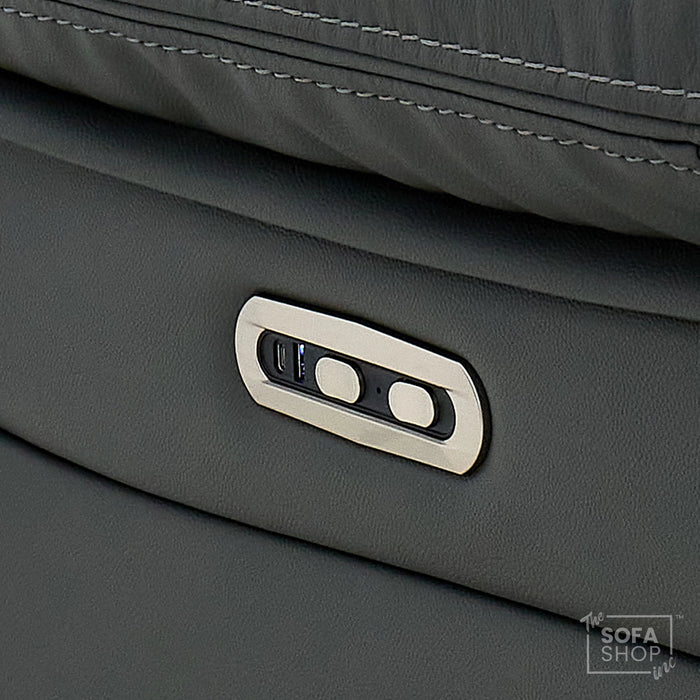 3 Seater Electric Recliner Cinema Sofa in Grey Real Leather | Hi-Tech Cinema Seats with Massage, Drop-Down Table, LED Reading Light, Power Headrest, Power Recliner, Storage Drawer, Heating, USB & Wireless Charging | Sicily