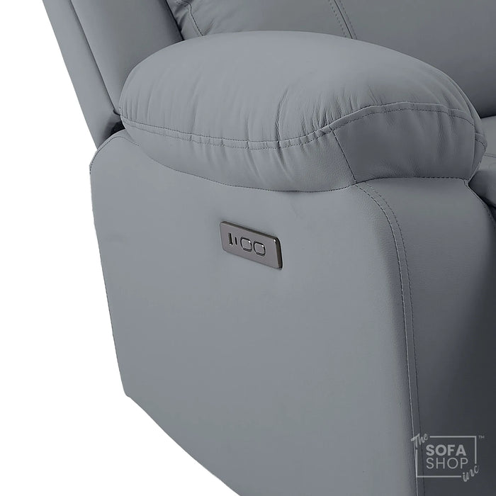 Trento Electric Recliner Chair in Grey Real Leather | Power Recline, Padded Armrests & Lumbar Support | The Sofa Shop