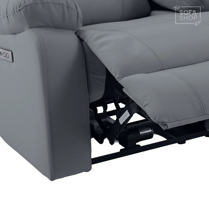 3 Seater Electric Recliner Sofa In Grey Real Leather | Power Recliner With Drop-Down Table & USB+C Charging | Comfortable & Family-Friendly Sofa | Trento | The Sofa Shop