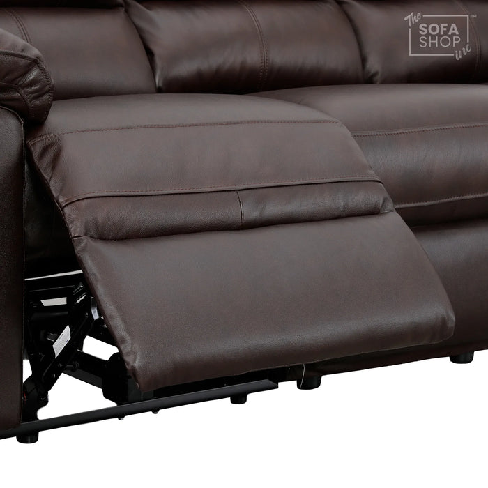 3 Seater Electric Recliner Sofa In Dark Brown Real Leather | Electric Settee With Power Recline + Drop-Down Table + Cup Holders + USB-C Charging | Trento | The Sofa Shop