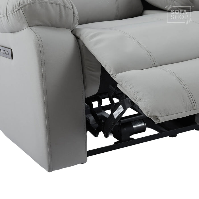 2 Seater Electric Recliner Sofa In Light Grey Real Leather | Smooth Power Recliner, USB-C Charging | Trento |The Sofa Shop