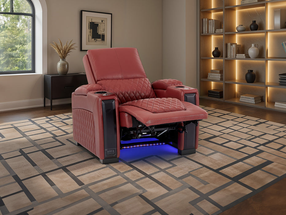 1 Seater Real Leather Electric Power Recliner Chair in Red | Power Lumbar, Cooling Cup Holder & USB-C | Assisi | The Sofa Shop