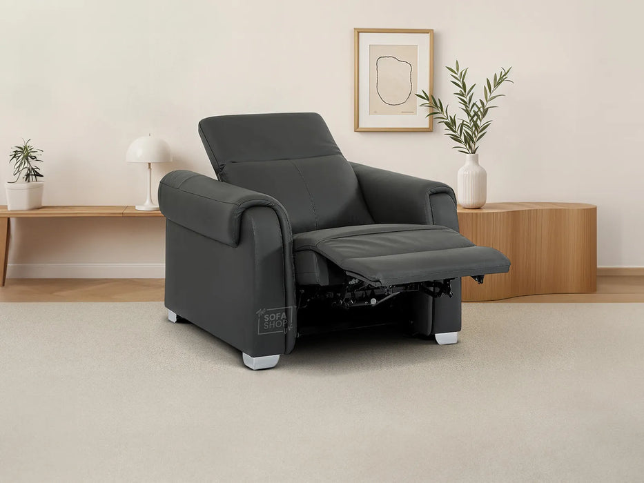 1 Seat Real Leather Electric Recliner Chair In Grey | Hi-Tech Chair with Power + USB + Adjustable Headrest | Turin Series One