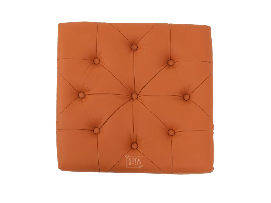 Orange Real Leather Footstool | Storage Ottoman for Sofa - Square