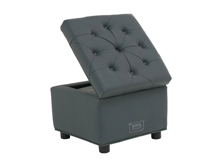 Grey Real Leather Footstool | Storage Ottoman for Sofa - Square