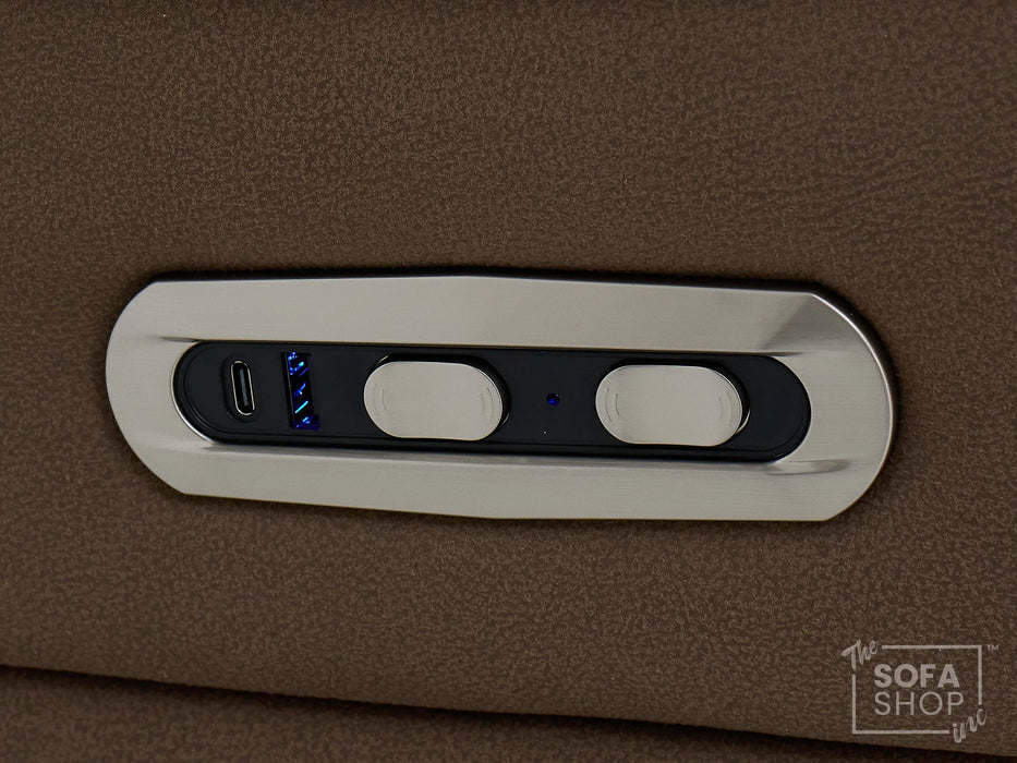 Electric Recliner Chair | 1 Seater Brown Fabric Home Cinema Sofa with Massage, Power Recline, USB Port & Adjustable Headrest | Tuscany | The Sofa Shop