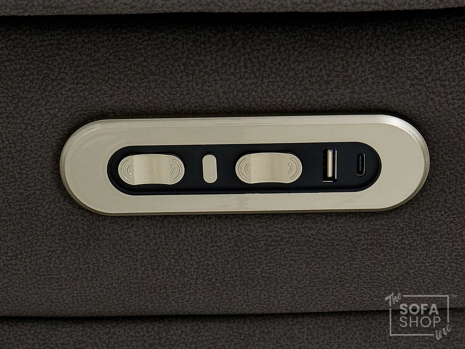 3 Seat Electric Recliner Home Cinema Theatre Sofa | Fabric Couch In Grey with Massage + Cupholders + Table + USB + Speakers | Vinsonova | The Sofa Shop