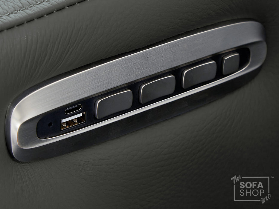 2 Seat Real Leather Electric Recliner Home Cinema Theatre Sofa In Grey With Multi-Position Reclining + LED Cup Holders & Lumbar Support | Assisi