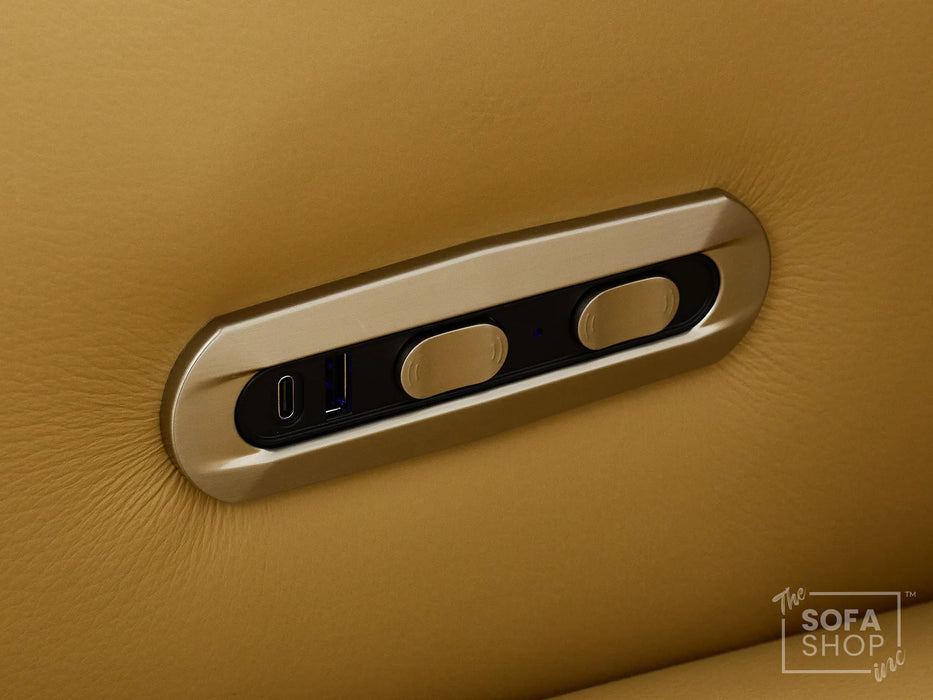 Real Leather Electric Recliner Chair In Tan | Hi-Tech Chair with Massage, Power Headrest + USB Charging Ports | Turin