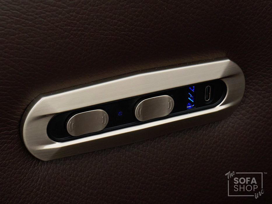 2 Seater Real Leather Electric Recliner Sofa | Cinema Sofa | Hi-Tech Sofa in Brown with Middle Console, Adjustable Headrests & USB | Turin Series One