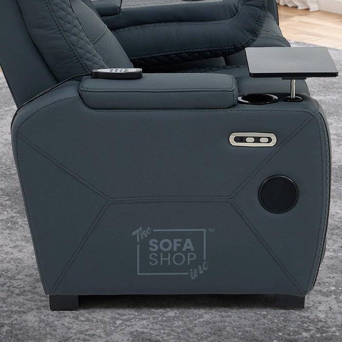 3 Seater Real Leather Electric Recliner Cinema Sofa in Blue | Massage & Heat, Bluetooth, Cooling Cup Holders, Tray Tables & Fold-Down Table | Napoli | The Sofa Shop