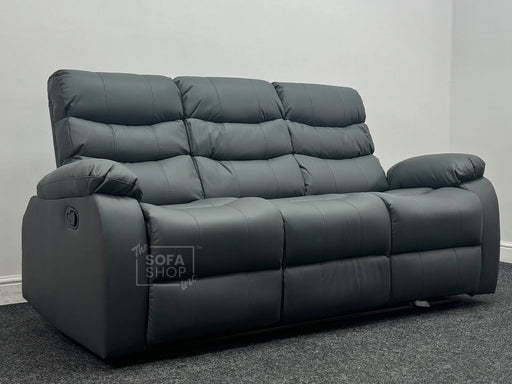 Sortino 3 Seater Recliner Sofa in Grey Leather with Drop-Down Table & Cup Holders - No Ears &  Stitching Problem on Middle Seat - Second Hand Sofas 115