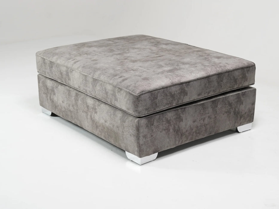 Large Grey Plush Velvet Footstool - 40