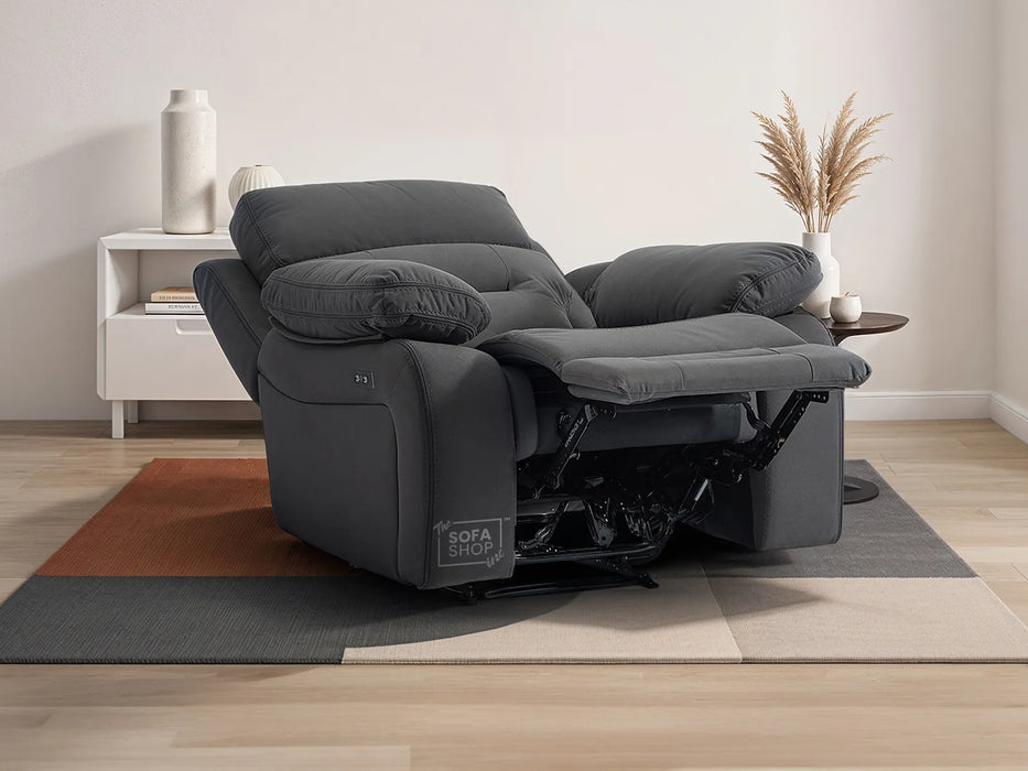Electric Recliner Chair In Grey Resilience Fabric | Hi-Tech Cinema Seat with Power Headrest,  Massage, Power Recliner & USB Charging Button | Grey Fabric | Sicily