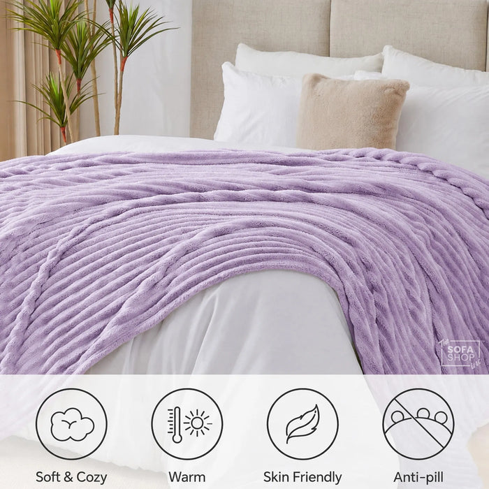 Purple Flannel Plush Blanket | 150 x 200cm | Fluffy Warm Cosy Throw with Ultra-Soft Fleece + Machine Washable Care | Boston | Bed, Sofa And Couch Blanket | The Sofa Shop