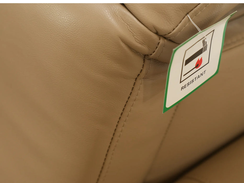 2 Seater Electric Recliner Sofa in Beige Leather | Used Sofa | Storage, Cup Holders & Usb Ports | Solero | Second Hand Sofas 174