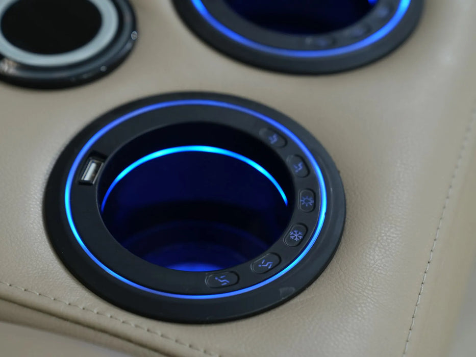 2 Seater Electric Recliner Sofa in Cream Faux Leather | Storage, Cup Holders & USB Ports | Scuff on Side Panel + No Feet | Solero | Ex Display Sofas 111