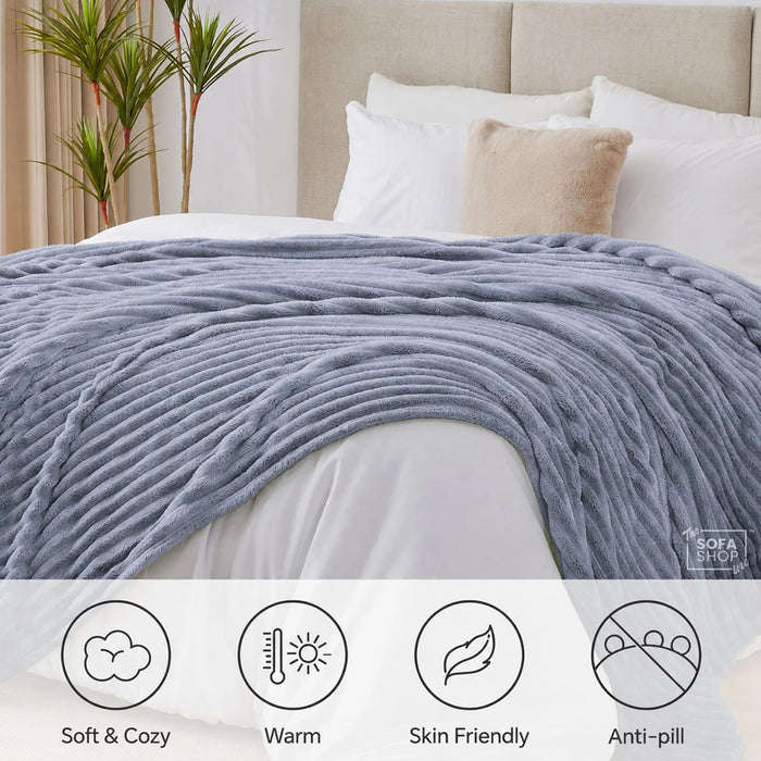 Silver Grey Flannel Plush Blanket | 150 x 200cm | Fluffy Warm Cosy Throw with Ultra-Soft Fleece + Machine Washable Care | Boston | Bed, Sofa And Couch Blanket | The Sofa Shop