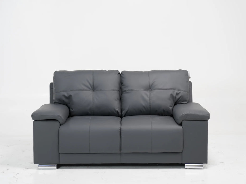 2 Seater Grey Leather Sofa – Timeless Elegance with Chrome Feet - Kansas - 20