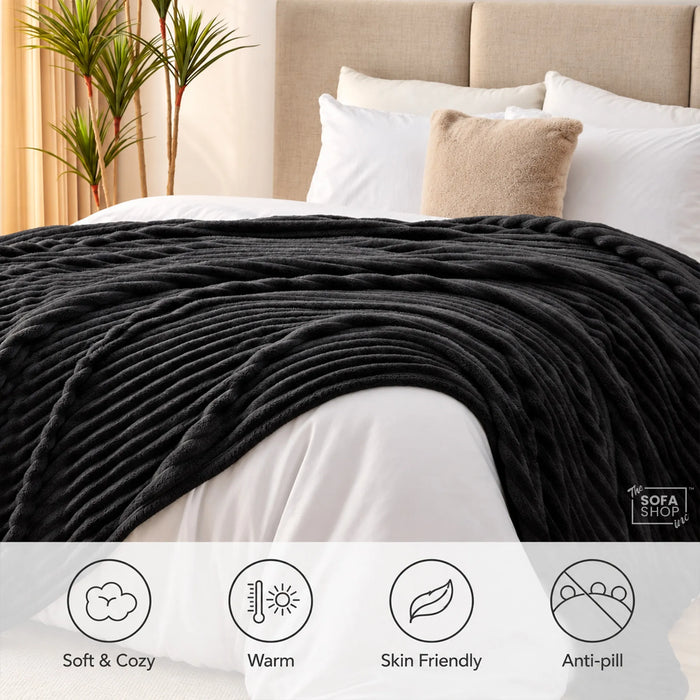 Cozy Deep Grey Flannel Plush Blanket 150x200cm | Ultra Soft Warm Throw for Couch Bed Sofa | The Sofa Shop