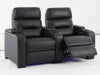 2 Seat Electric Recliner Home Cinema Theatre Sofa | Real Leather Couch In Black + LED Lights + LED Cupholders + Storage - Trapani - 26