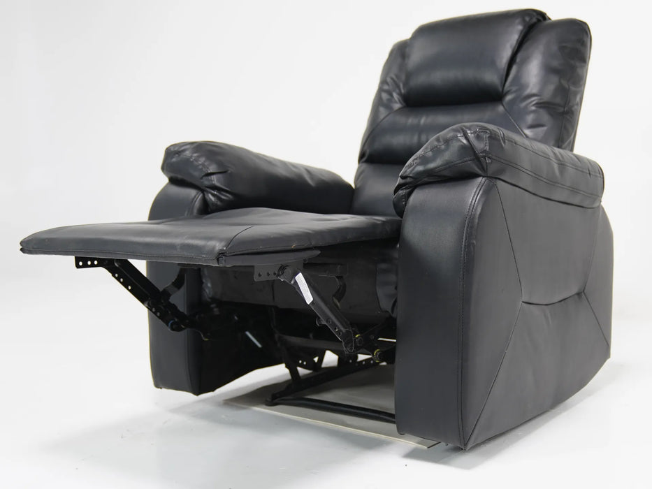 Black Leather Recliner Chair | Rip on Left Side Panel Near Recliner Handle, Tiny Rips on Left Back Panel, Missing Both Ears, Right Side Panel Rip Front & Back| Veneto | Second Hand Sofas 9